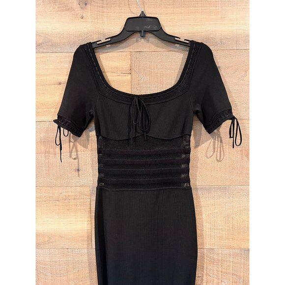 NEW HOUSE OF CB LILLA Add To Wishlist BLACK OPENWORK BLACK KNIT MIDI DRESS SIZE - Picture 6 of 13